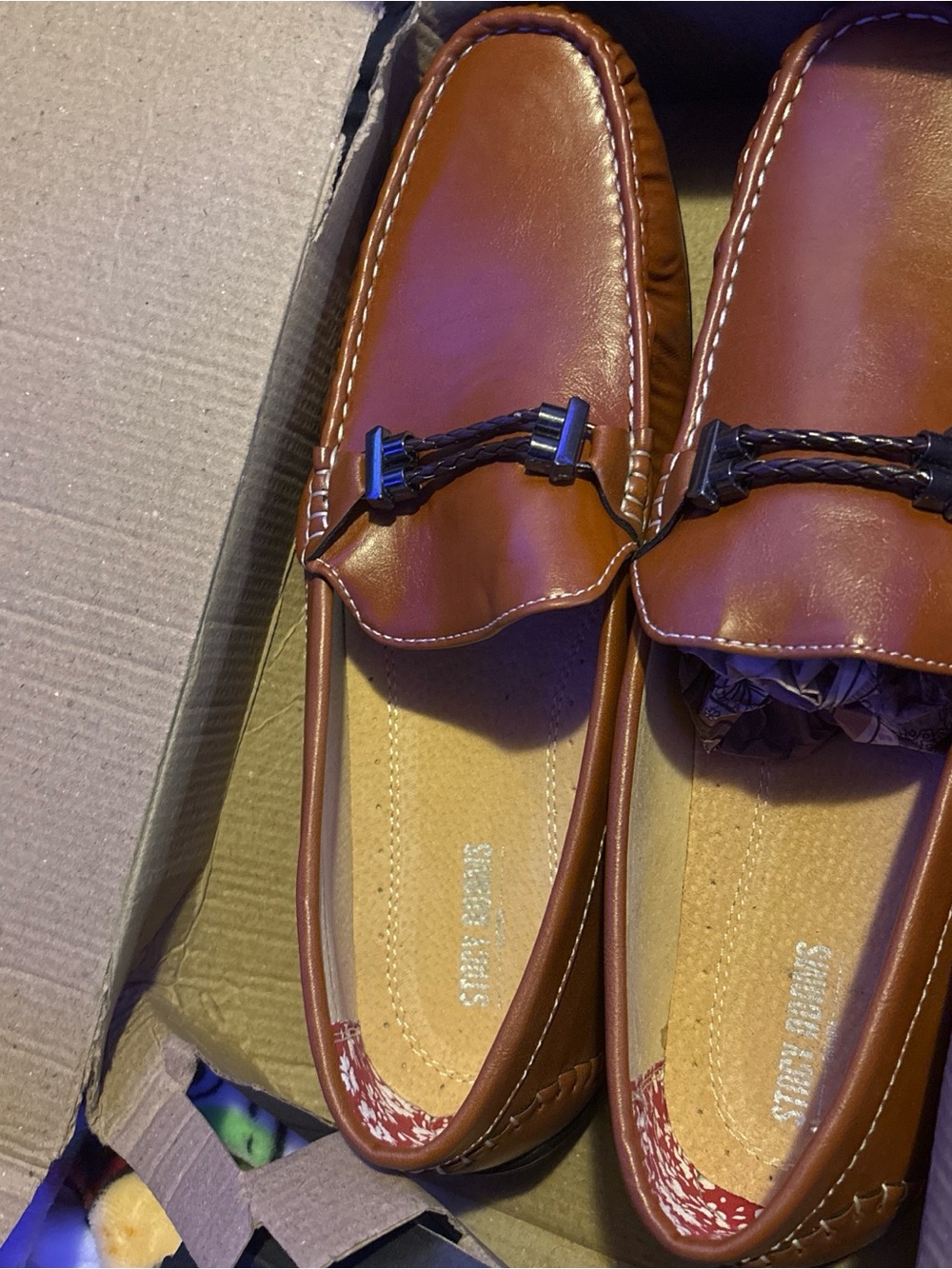 Men's Brown Leather Slip-On Loafers with Braided Accent